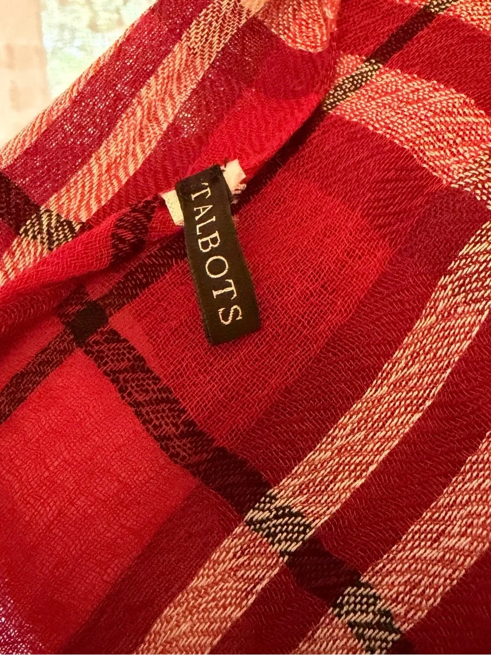 Talbots Red White Plaid Oversized Scarf Wrap Shawl 74